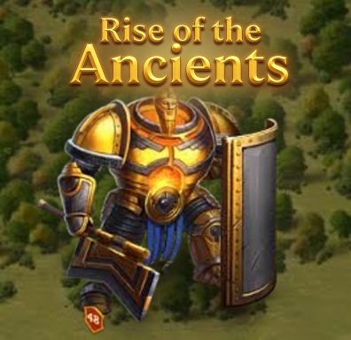 Rise of the Ancients Golden armored warrior with a shield, representing "Rise of the Ancients" game.